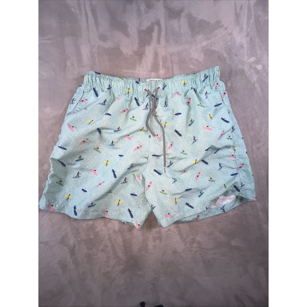 Boardies Green Surfers Print Men's Mesh Lined Swim Trunks Size XL
